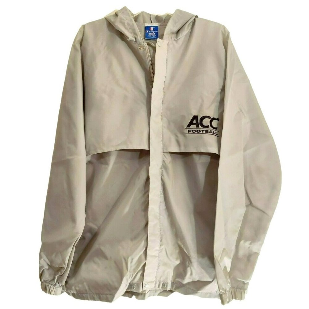 Champion ACC Football Large Grey Hooded Vented Full Zip Lightweight Rain Coat